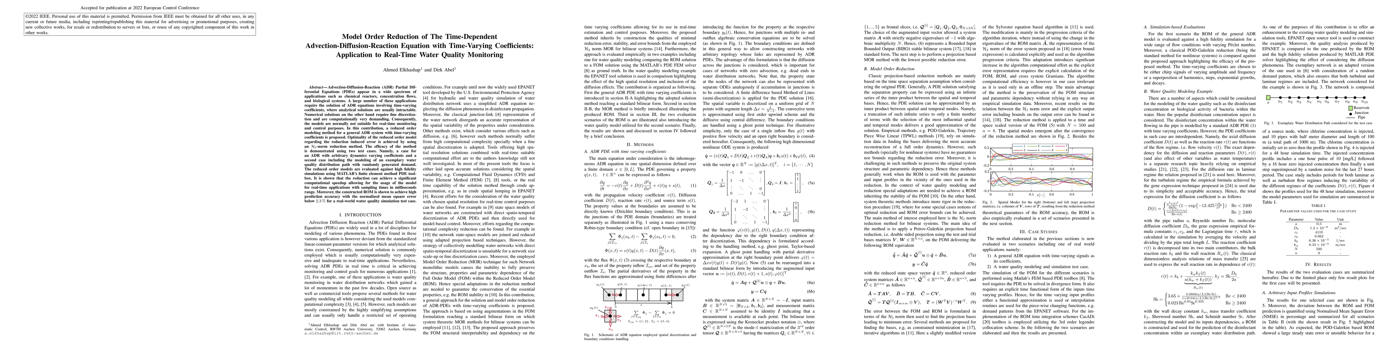Thumbnail for Model Order Reduction of The Time-Dependent Advection-Diffusion-Reaction
  Equation with Time-Varying Coefficients: Application to Real-Time Water
  Quality Monitoring