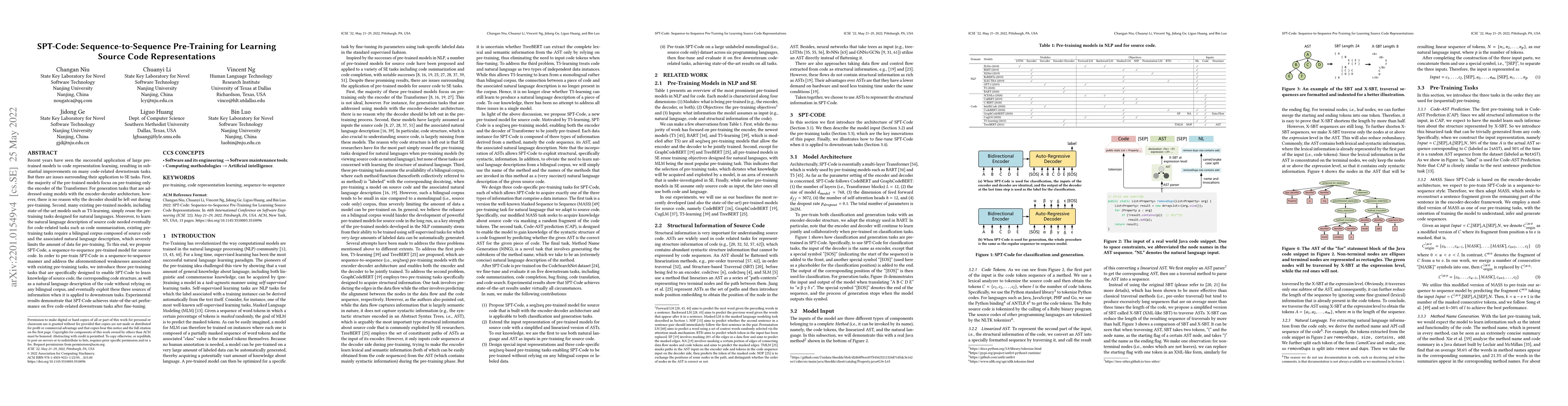 Thumbnail for SPT-Code: Sequence-to-Sequence Pre-Training for Learning Source Code
  Representations