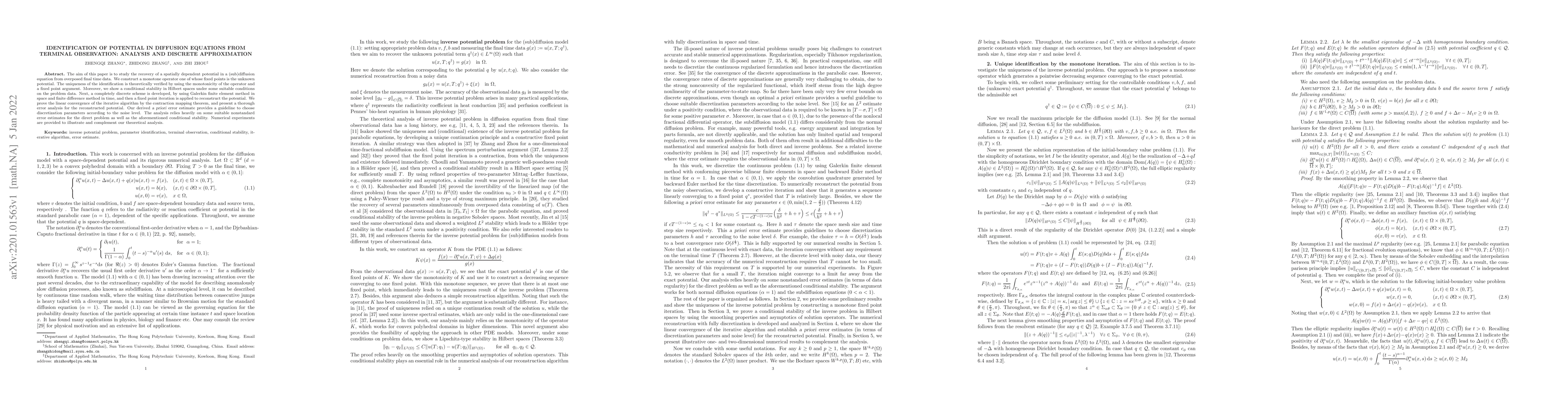 Thumbnail for Identification of potential in diffusion equations from terminal
  observation: analysis and discrete approximation