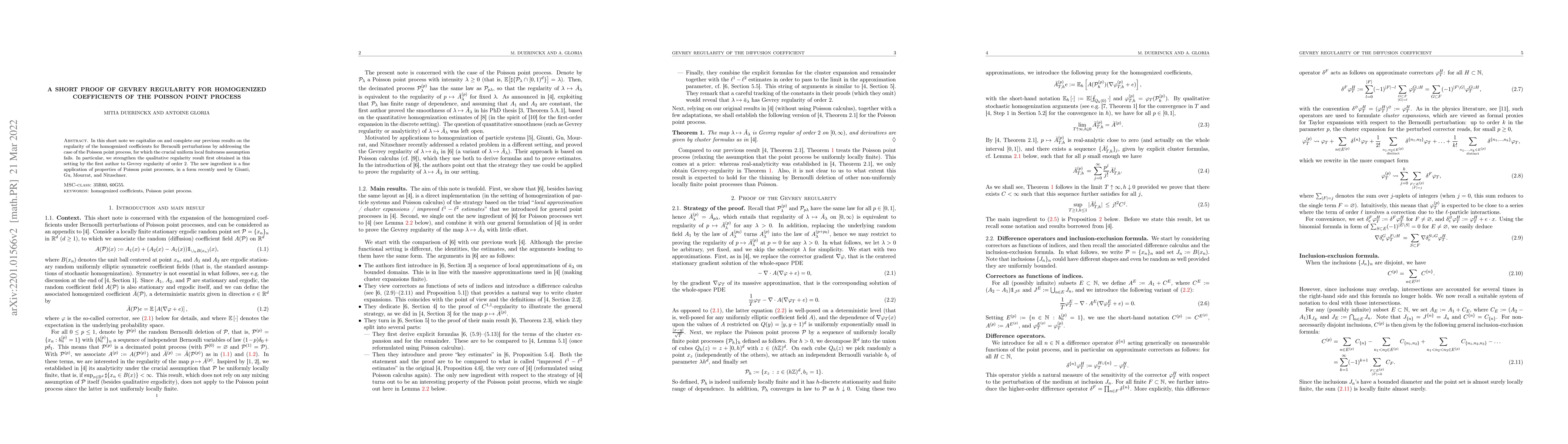 Thumbnail for A short proof of Gevrey regularity for homogenized coefficients of the
  Poisson point process