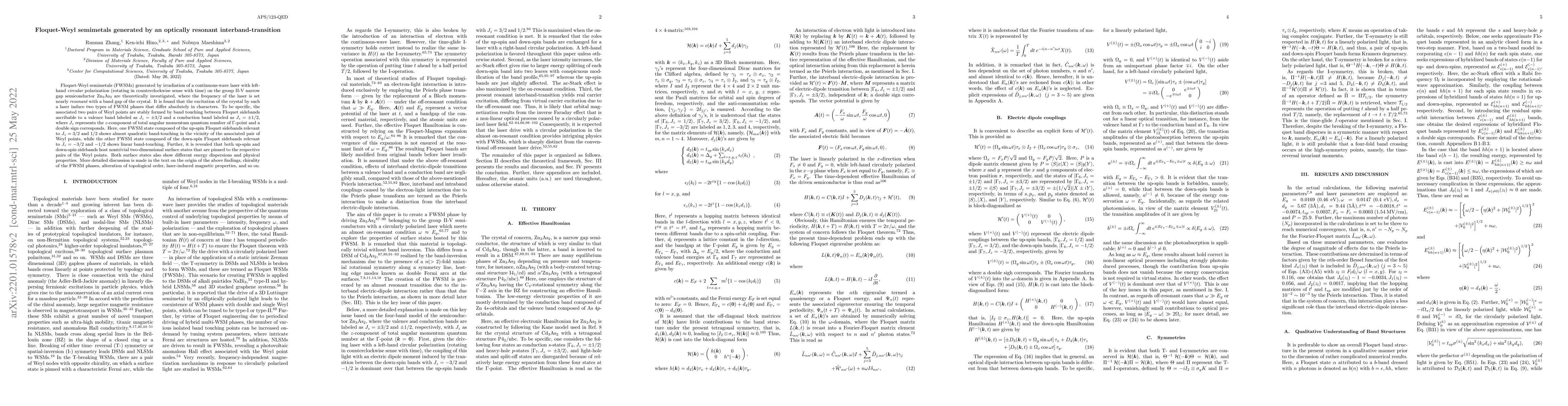 Thumbnail for Floquet-Weyl semimetals generated by an optically resonant
  interband-transition