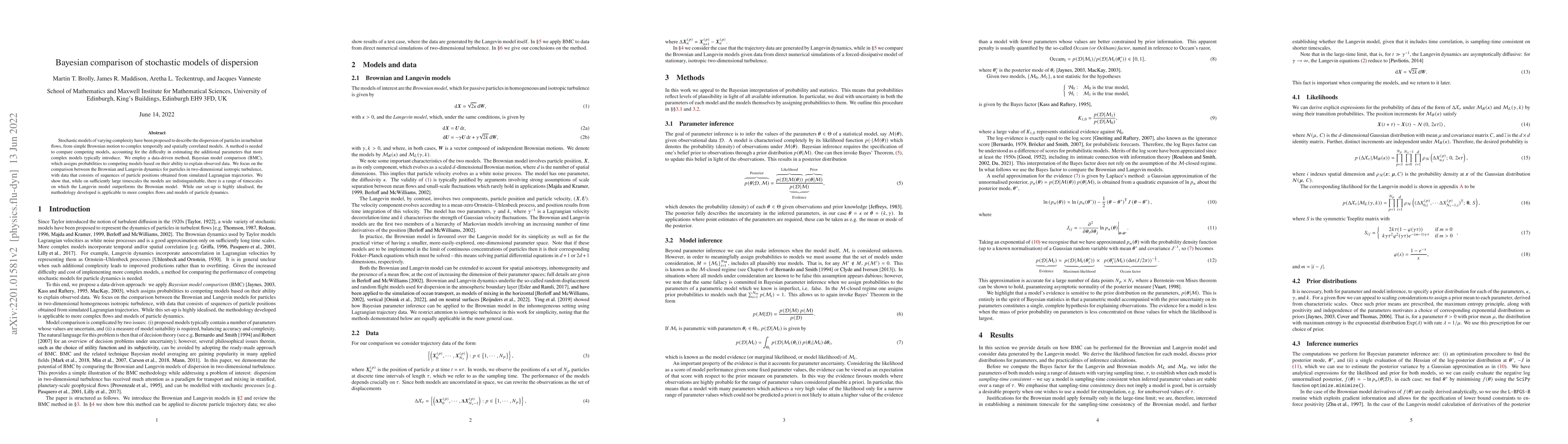 Thumbnail for Bayesian comparison of stochastic models of dispersion