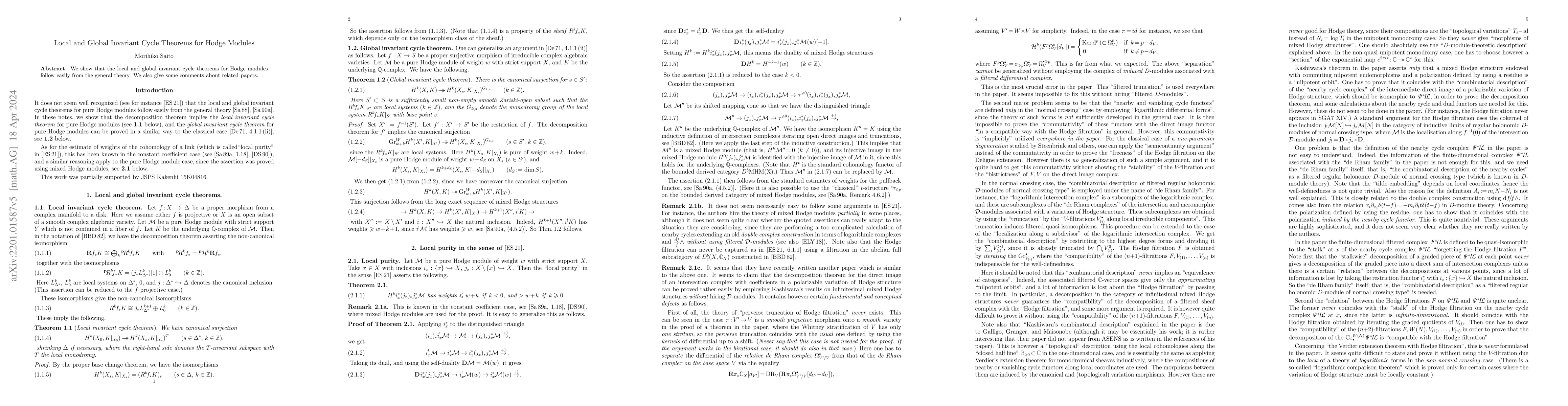 Thumbnail for Local and global invariant cycle theorems for Hodge modules