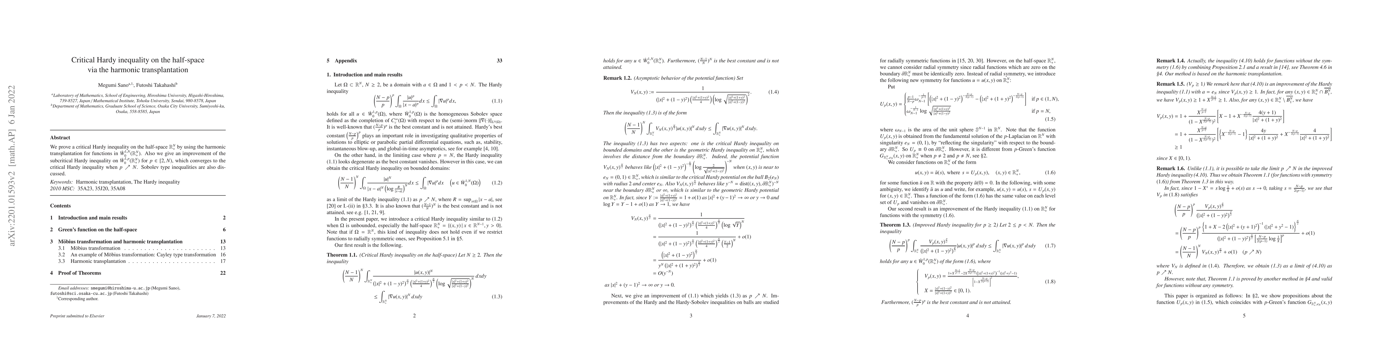 Thumbnail for Critical Hardy inequality on the half-space via the harmonic
  transplantation