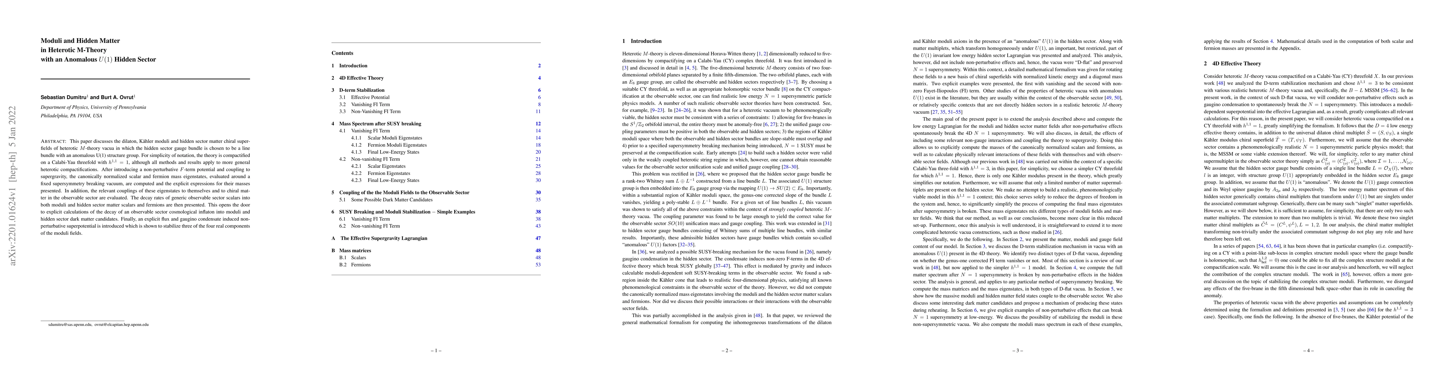 Thumbnail for Moduli and Hidden Matter in Heterotic M-Theory with an Anomalous $U(1)$
  Hidden Sector