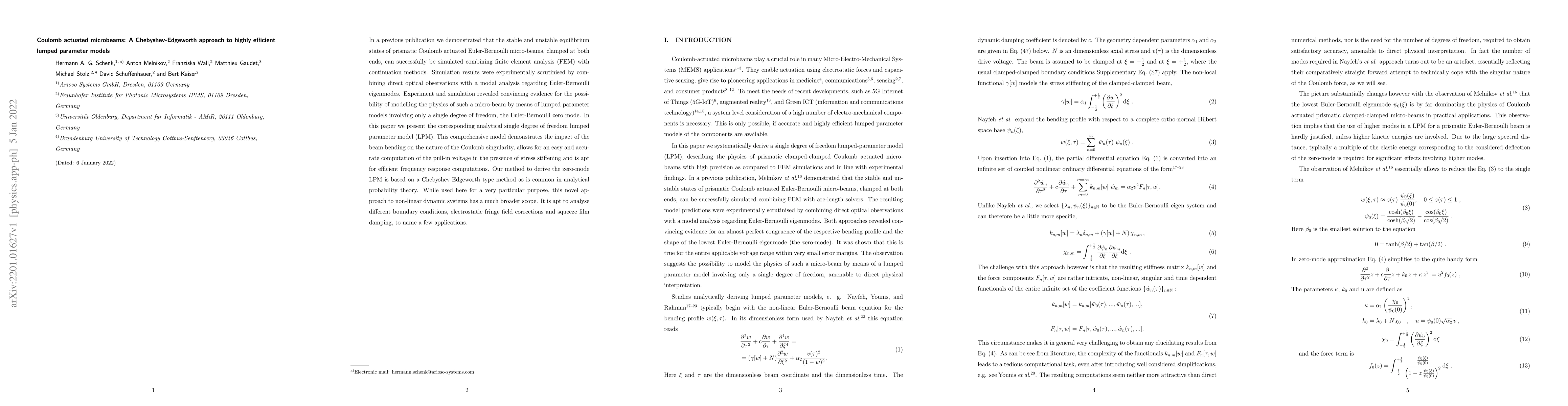 Thumbnail for Coulomb actuated microbeams: A Chebyshev-Edgeworth approach to highly
  efficient lumped parameter models