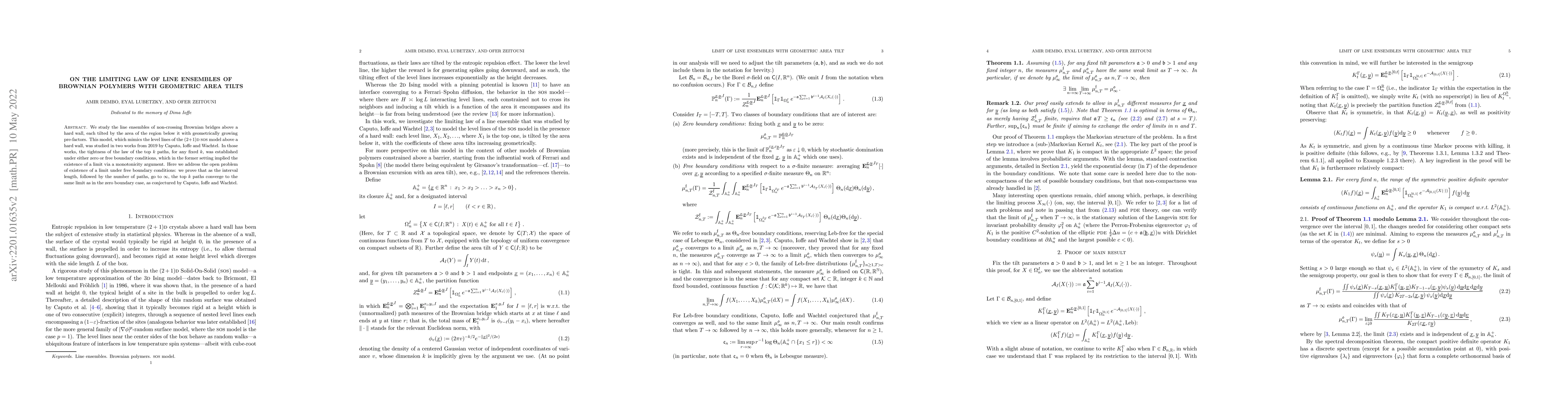 Thumbnail for On the limiting law of line ensembles of Brownian polymers with
  geometric area tilts