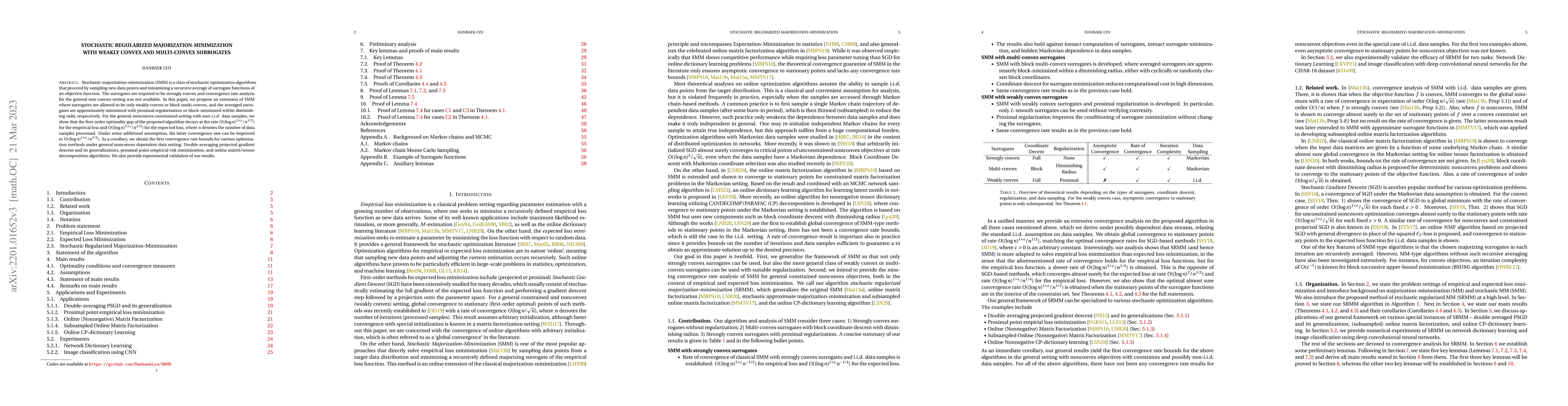 Thumbnail for Stochastic regularized majorization-minimization with weakly convex and
  multi-convex surrogates
