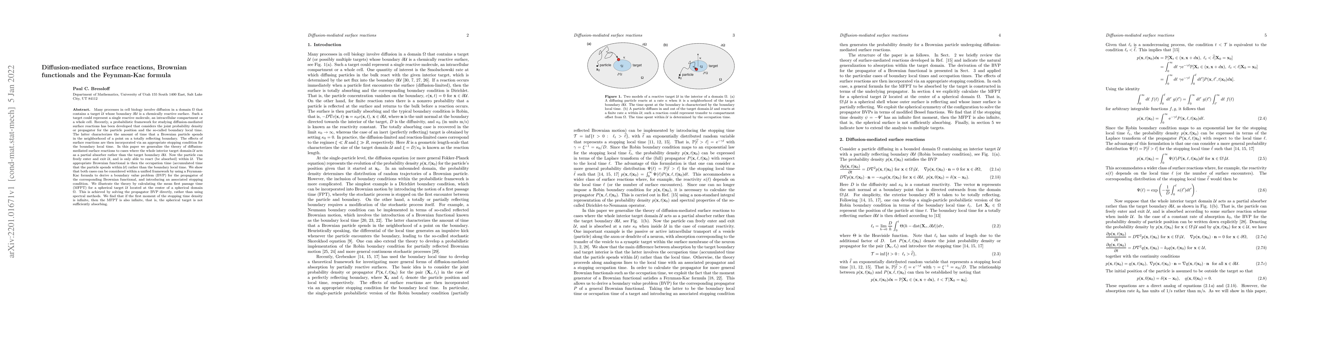 Thumbnail for Diffusion-mediated surface reactions, Brownian functionals and the
  Feynman-Kac formula