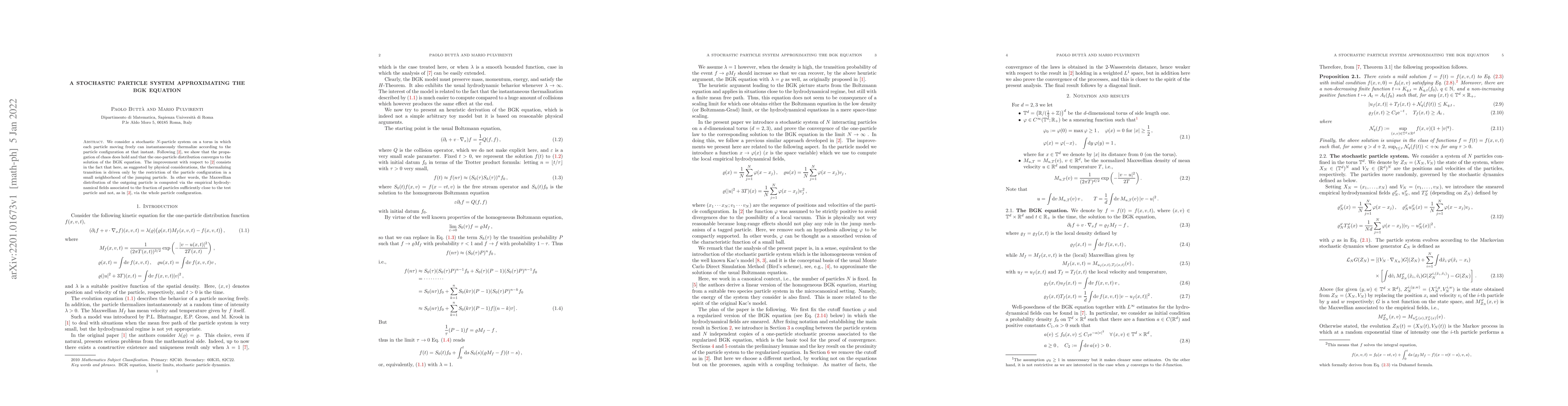 Thumbnail for A stochastic particle system approximating the BGK equation