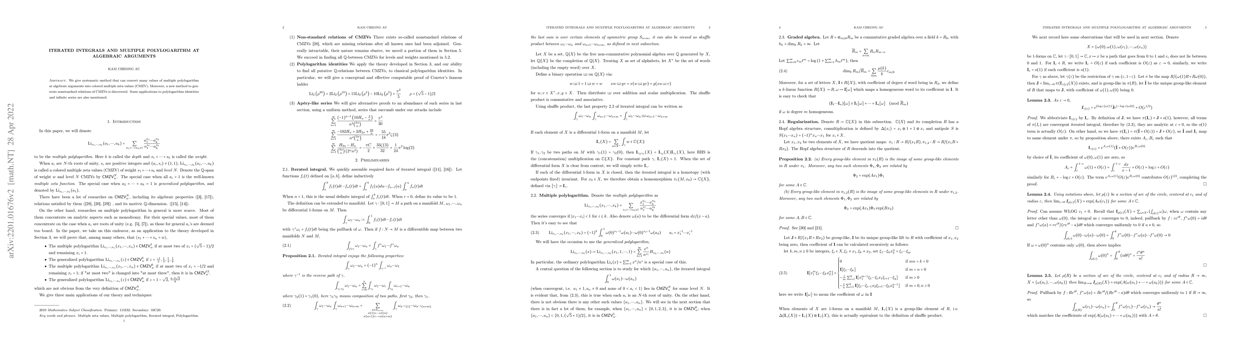 Thumbnail for Iterated Integrals and Multiple Polylogarithm at Algebraic Arguments