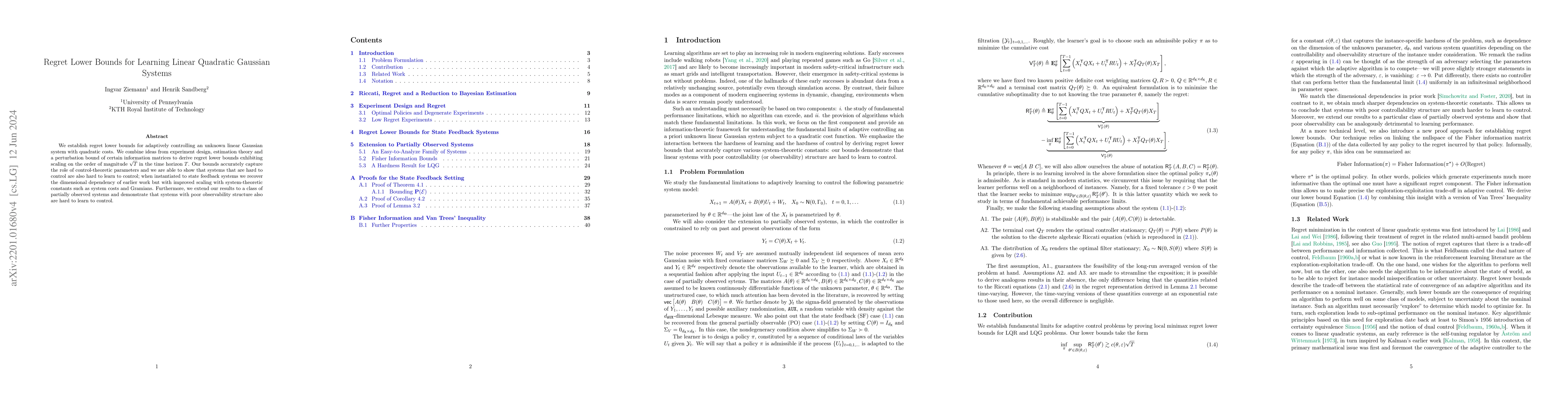 Thumbnail for Regret Lower Bounds for Learning Linear Quadratic Gaussian Systems