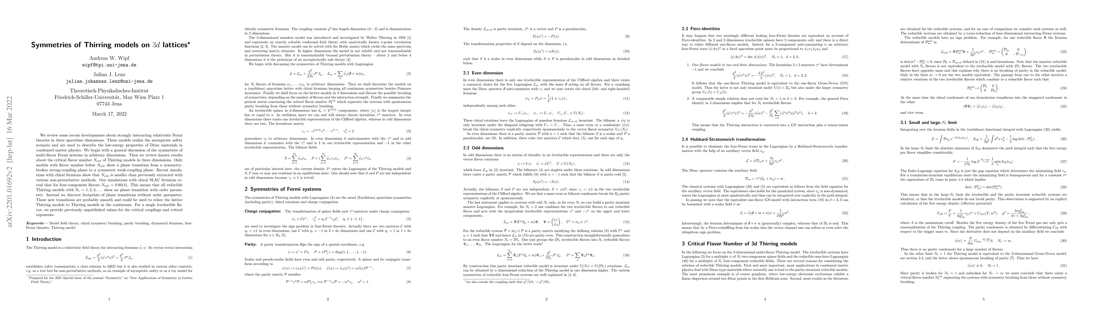 Thumbnail for Symmetries of Thirring models on 3d lattices