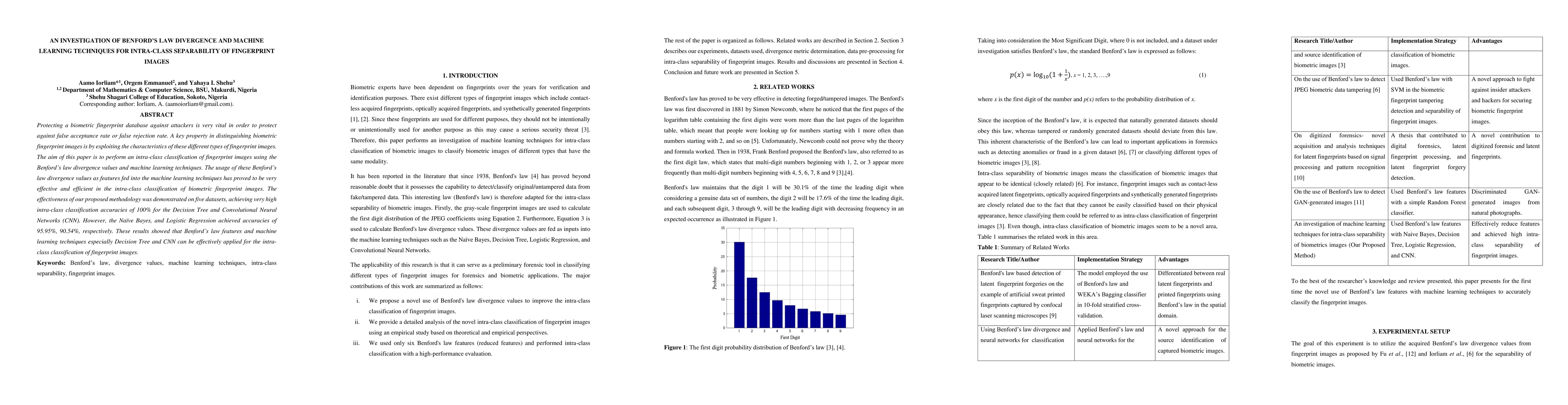 Thumbnail for An Investigation of "Benford's" Law Divergence and Machine Learning
  Techniques for "Intra-Class" Separability of Fingerprint Images