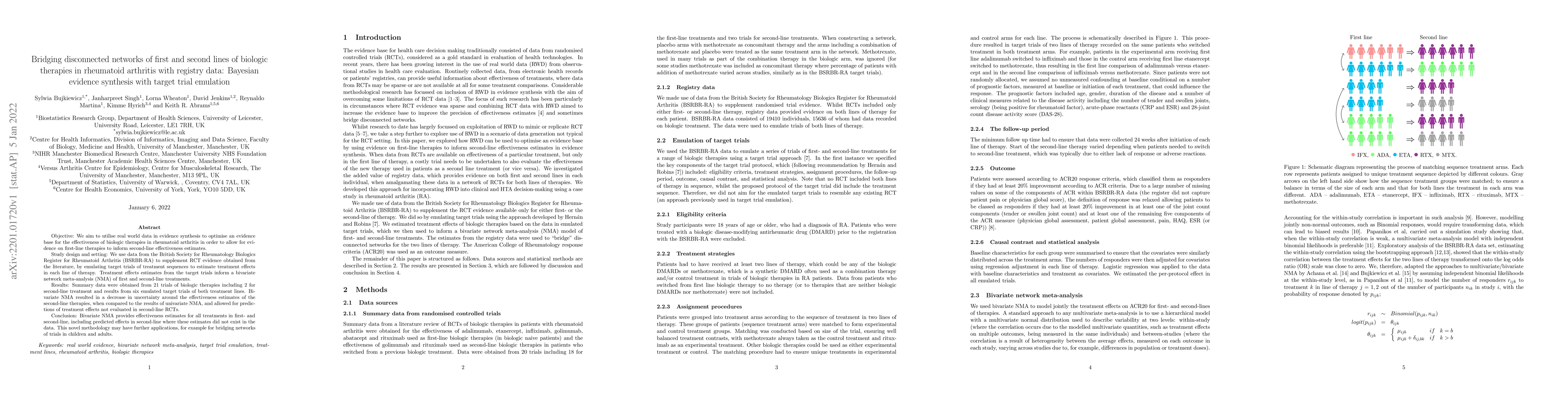 Thumbnail for Bridging disconnected networks of first and second lines of biologic
  therapies in rheumatoid arthritis with registry data: Bayesian evidence
  synthesis with target trial emulation