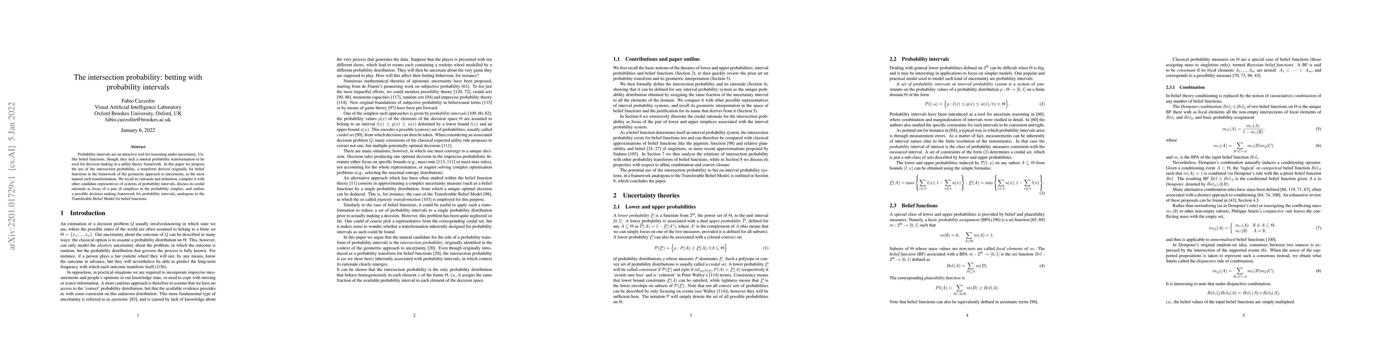Thumbnail for The intersection probability: betting with probability intervals