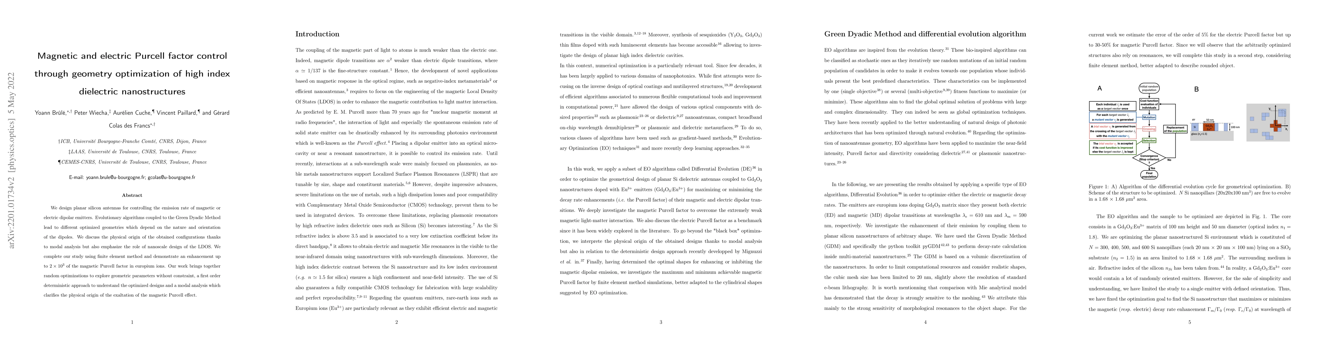 Thumbnail for Magnetic and electric Purcell factor control through geometry
  optimization of high index dielectric nanostructures