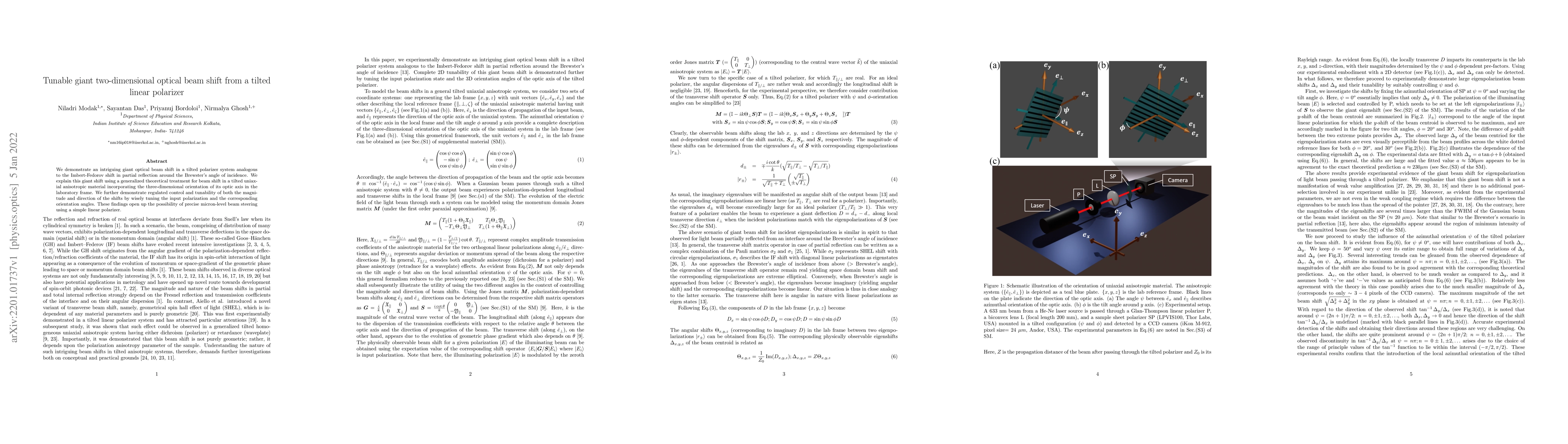 Thumbnail for Tunable giant two-dimensional optical beam shift from a tilted linear
  polarizer