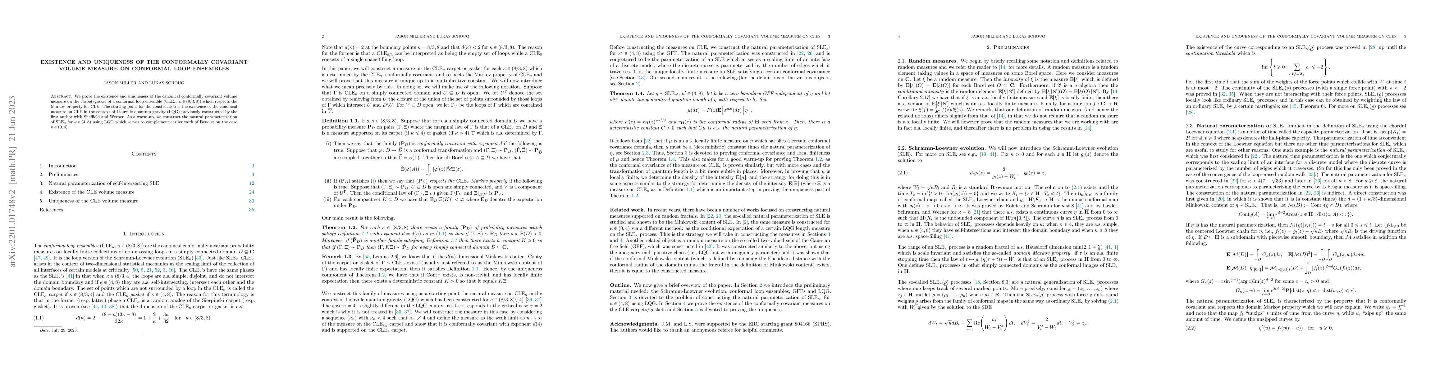 Thumbnail for Existence and uniqueness of the conformally covariant volume measure on
  conformal loop ensembles