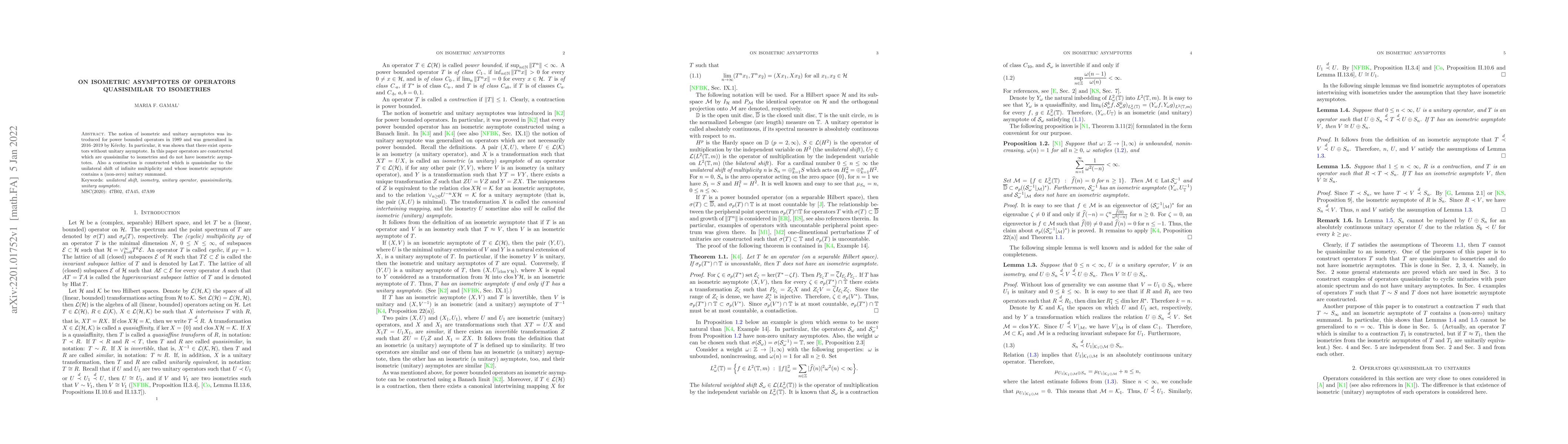 Thumbnail for On isometric asymptotes of operators quasisimilar to isometries