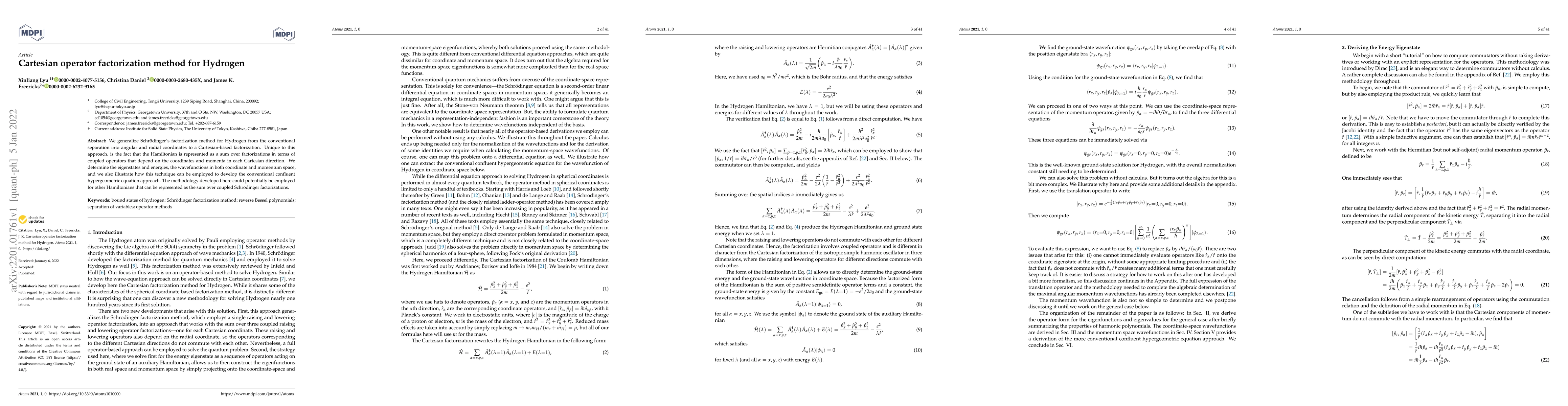 Thumbnail for Cartesian operator factorization method for Hydrogen