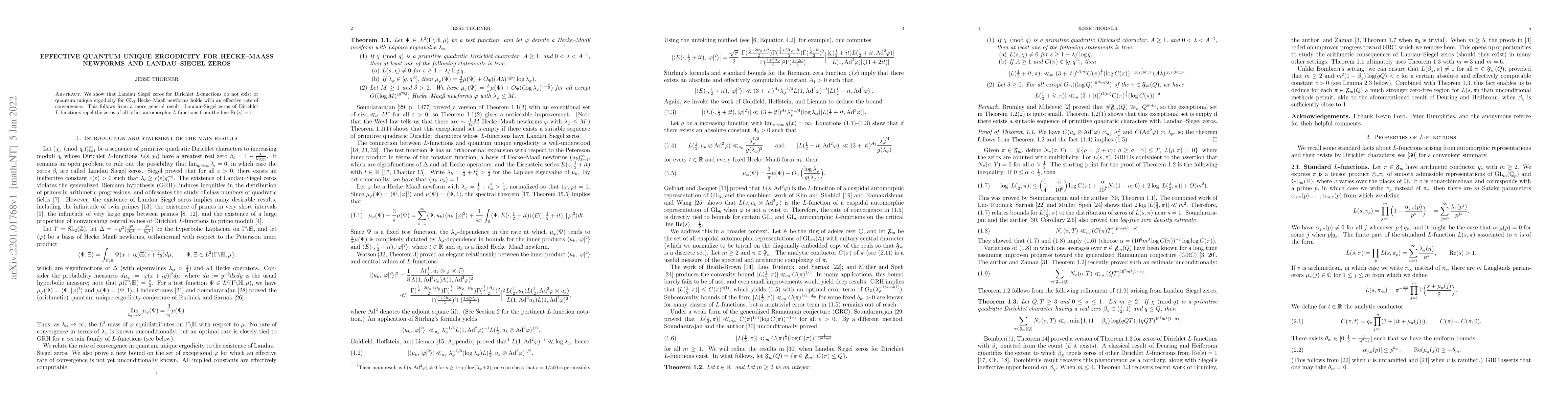 Thumbnail for Effective quantum unique ergodicity for Hecke-Maass newforms and
  Landau-Siegel zeros