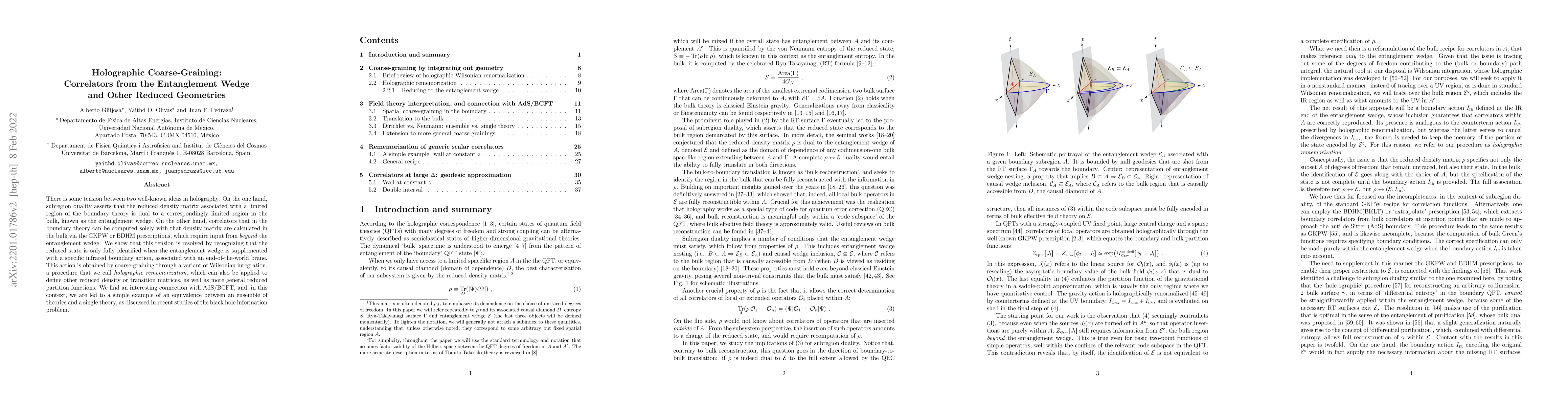 Thumbnail for Holographic Coarse-Graining: Correlators from the Entanglement Wedge and
  Other Reduced Geometries
