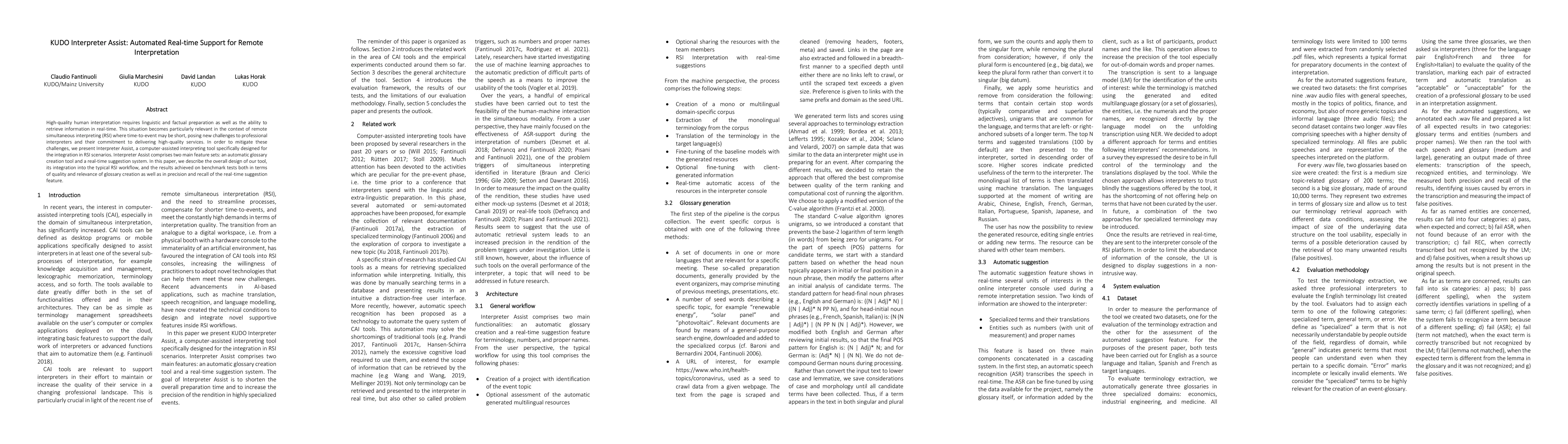 Thumbnail for KUDO Interpreter Assist: Automated Real-time Support for Remote
  Interpretation