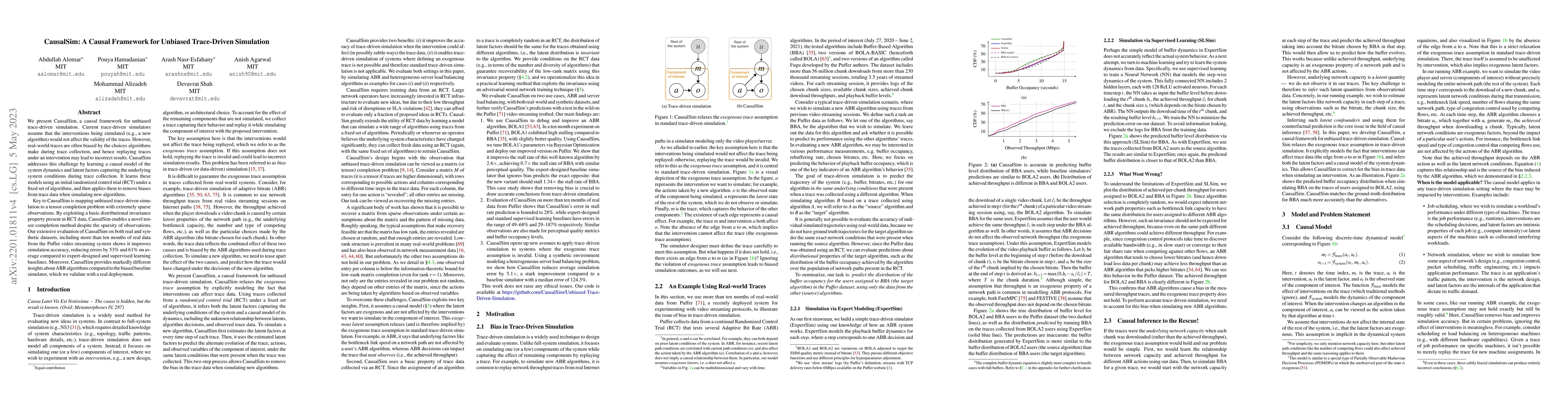 Thumbnail for CausalSim: A Causal Framework for Unbiased Trace-Driven Simulation