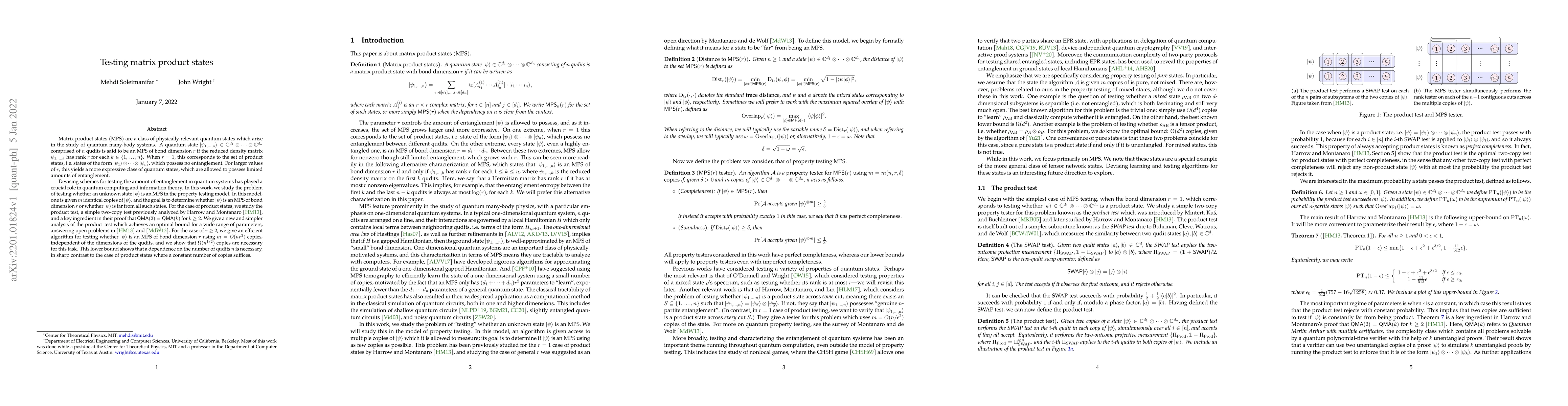 Thumbnail for Testing matrix product states