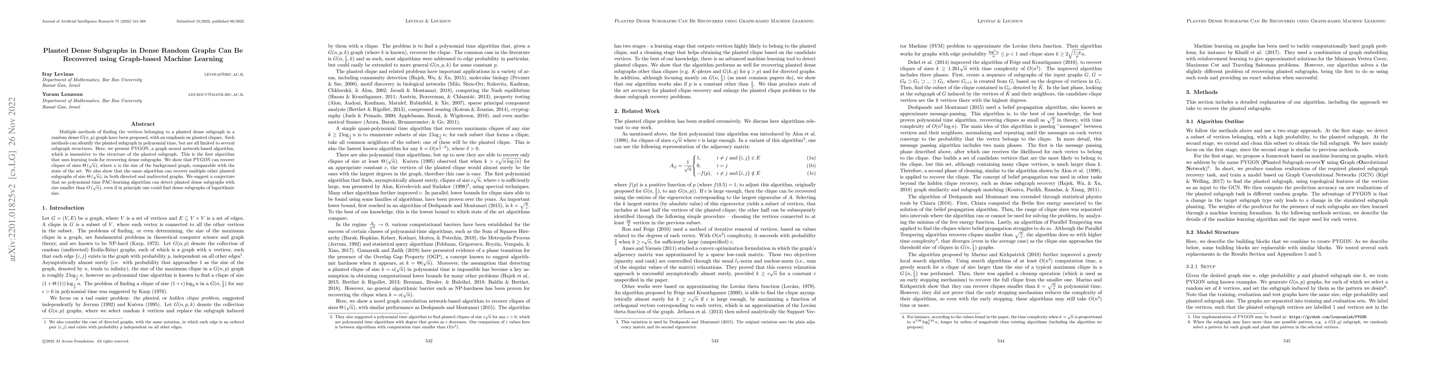 Thumbnail for Planted Dense Subgraphs in Dense Random Graphs Can Be Recovered using
  Graph-based Machine Learning