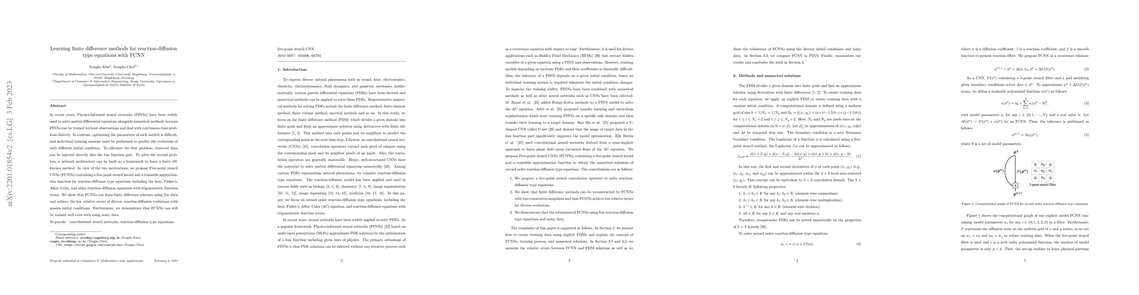 Thumbnail for Learning finite difference methods for reaction-diffusion type equations
  with FCNN