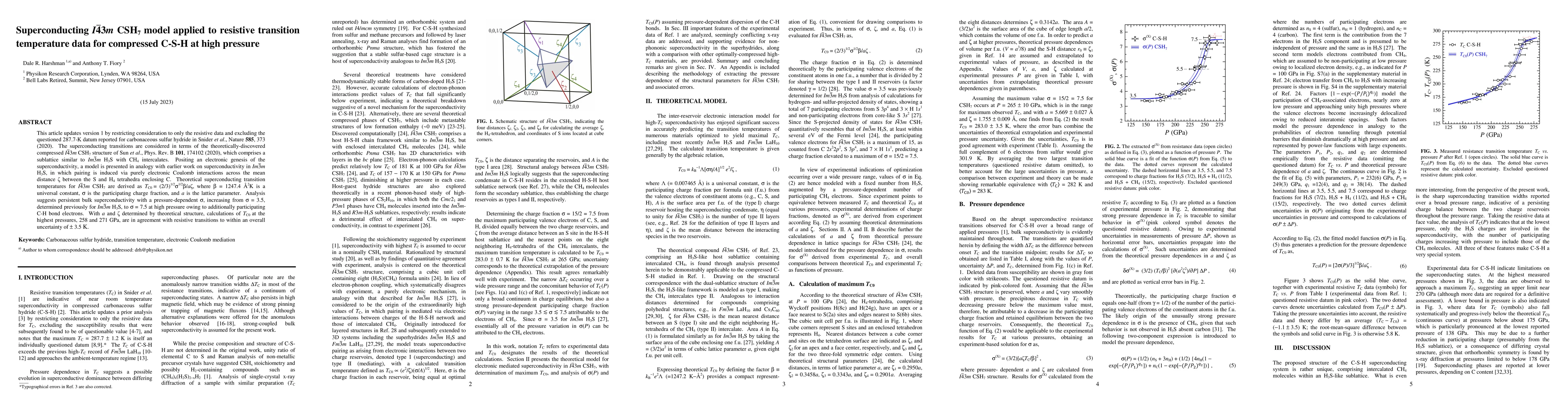 Thumbnail for Superconducting $I$$\overline{4}$3$m$ CSH$_7$ model applied to resistive
  transition temperature data for compressed C-S-H at high pressure