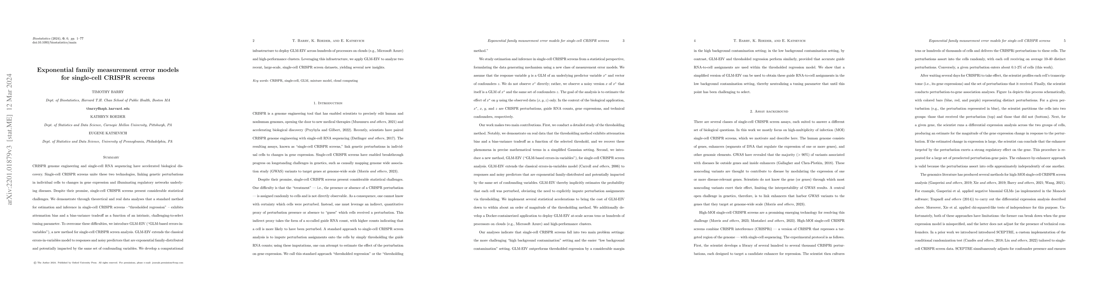Thumbnail for Exponential family measurement error models for single-cell CRISPR
  screens