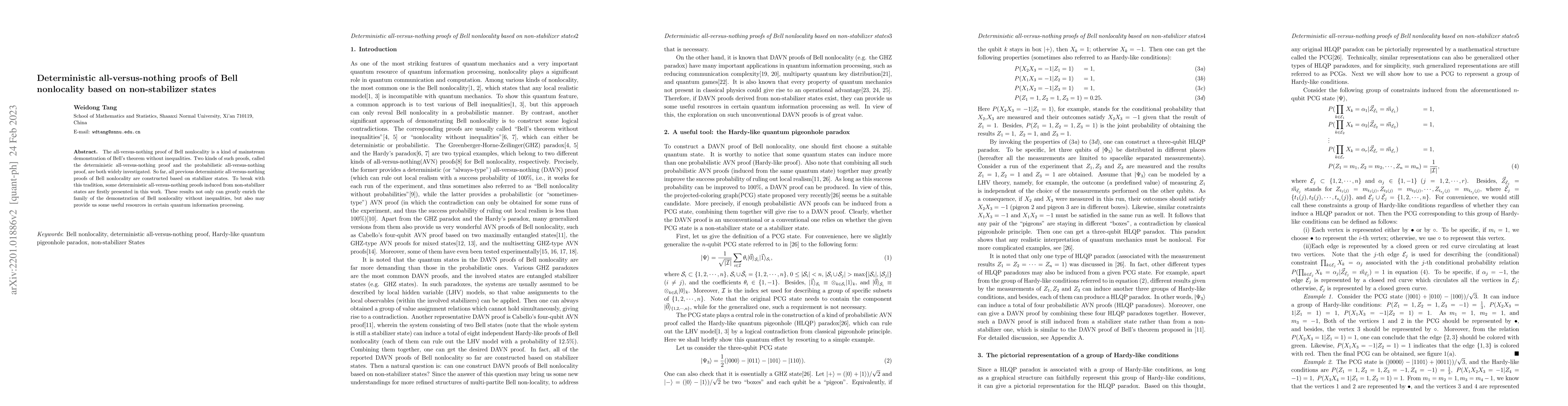 Thumbnail for Deterministic all-versus-nothing proofs of Bell nonlocality based on
  non-stabilizer states