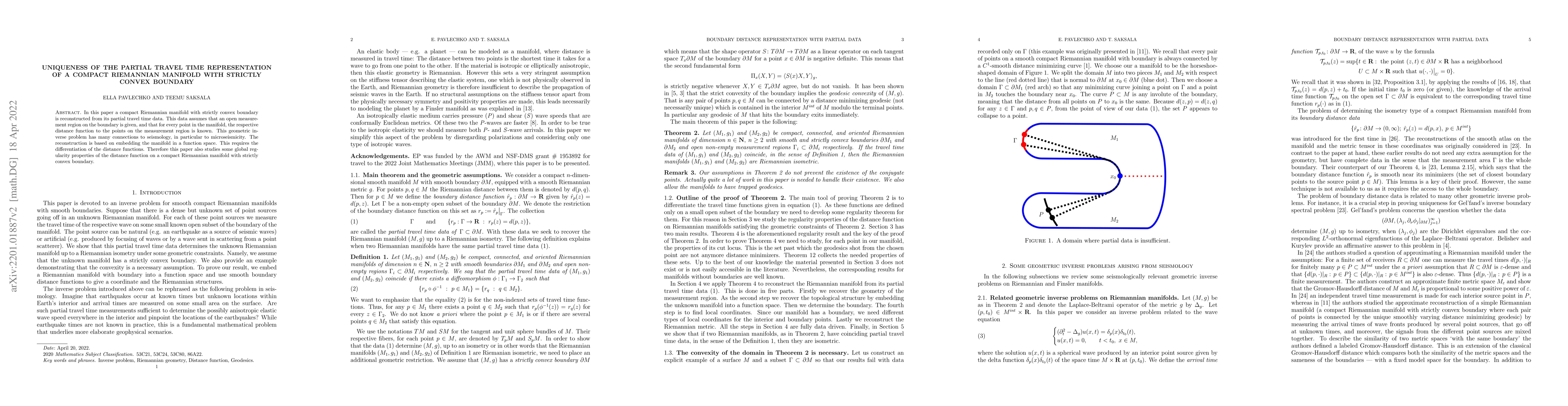 Thumbnail for Uniqueness of the partial travel time representation of a compact
  Riemannian manifold with strictly convex boundary