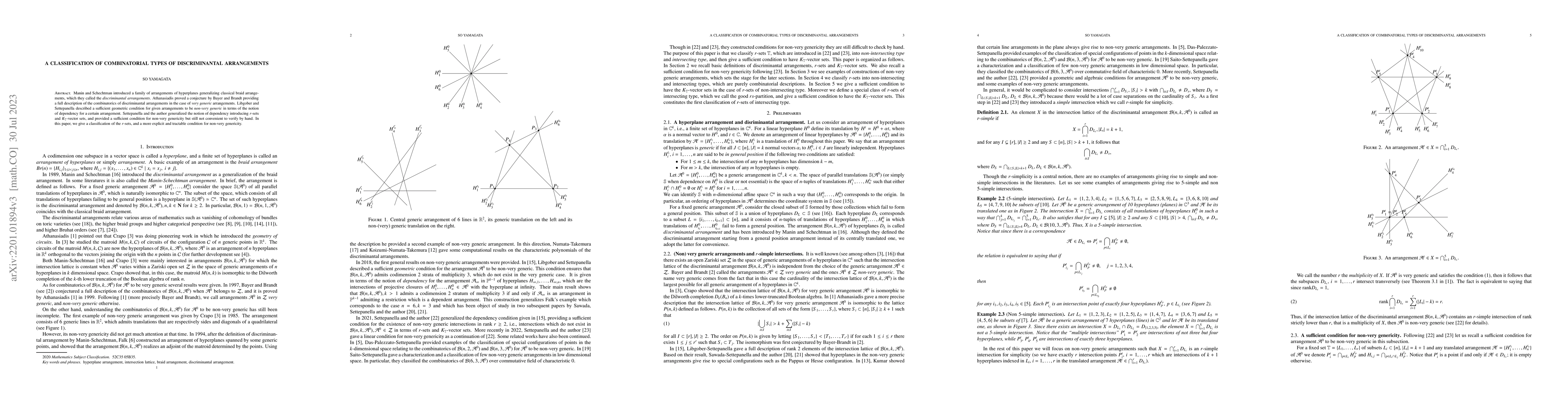 Thumbnail for A classification of combinatorial types of discriminantal arrangements