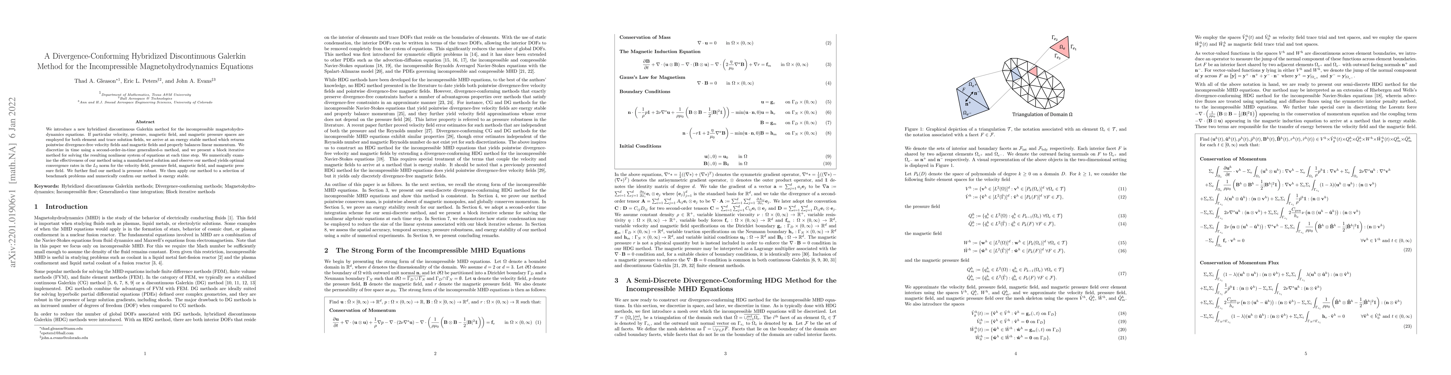 Thumbnail for A Divergence-Conforming Hybridized Discontinuous Galerkin Method for the
  Incompressible Magnetohydrodynamics Equations