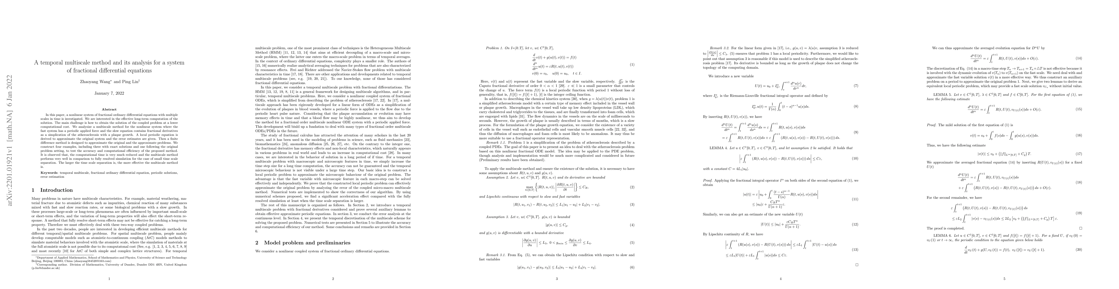 Thumbnail for A temporal multiscale method and its analysis for a system of fractional
  differential equations