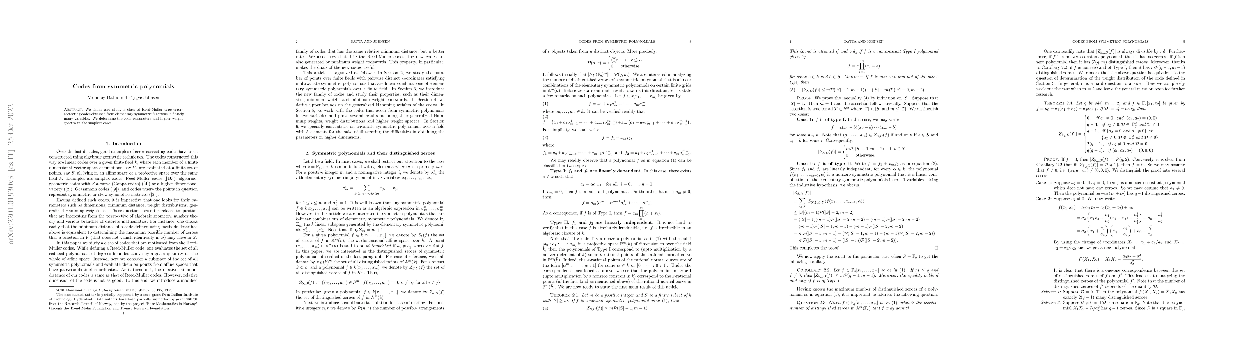 Thumbnail for Codes from symmetric polynomials