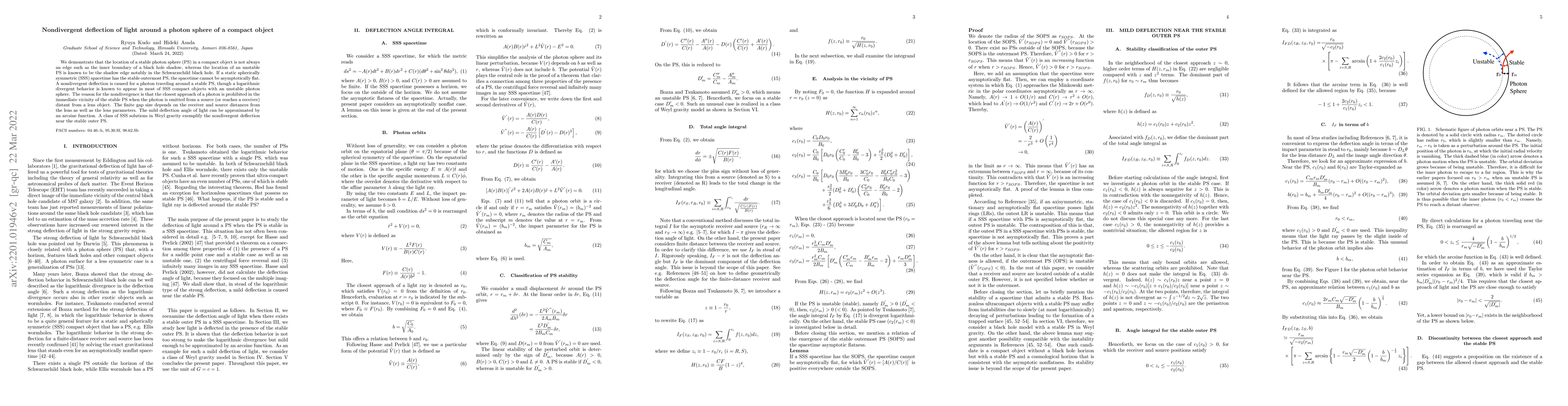 Thumbnail for Nondivergent deflection of light around a photon sphere of a compact
  object