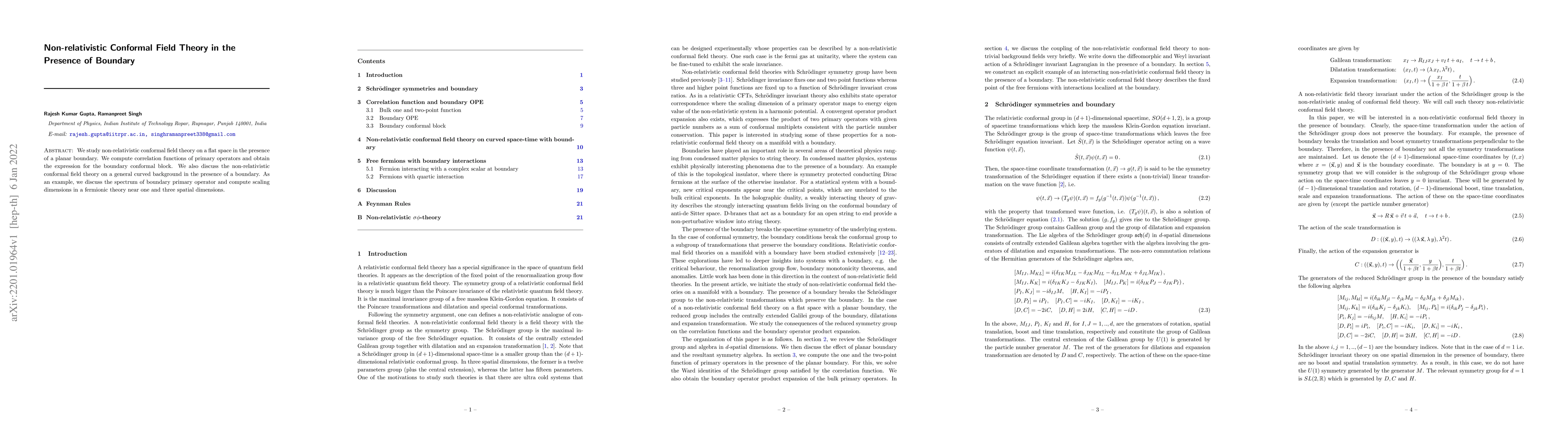 Thumbnail for Non-relativistic Conformal Field Theory in the Presence of Boundary