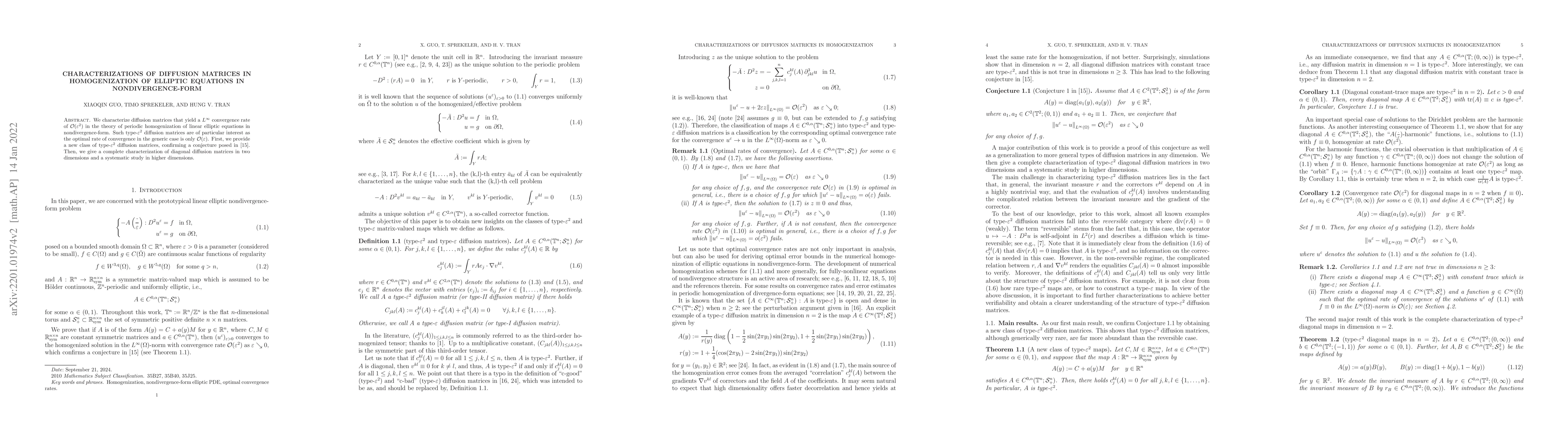 Thumbnail for Characterizations of diffusion matrices in homogenization of elliptic
  equations in nondivergence-form