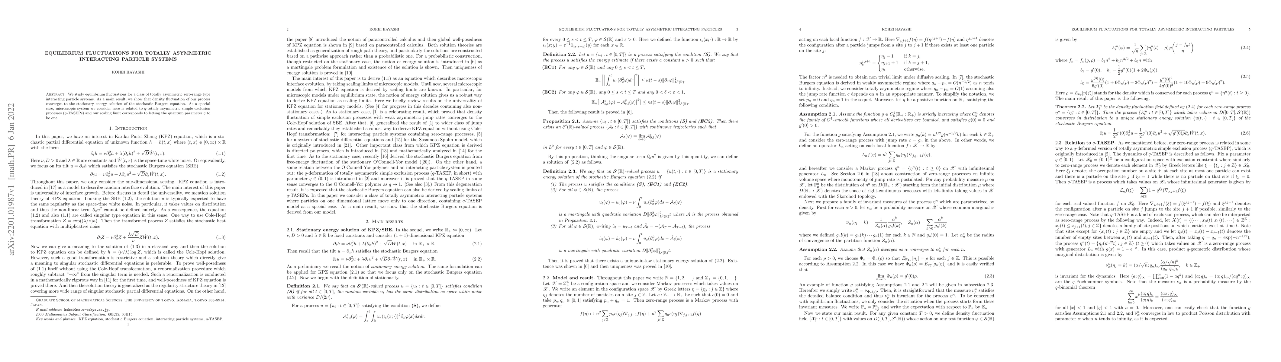 Thumbnail for Equilibrium fluctuations for totally asymmetric interacting particle
  systems