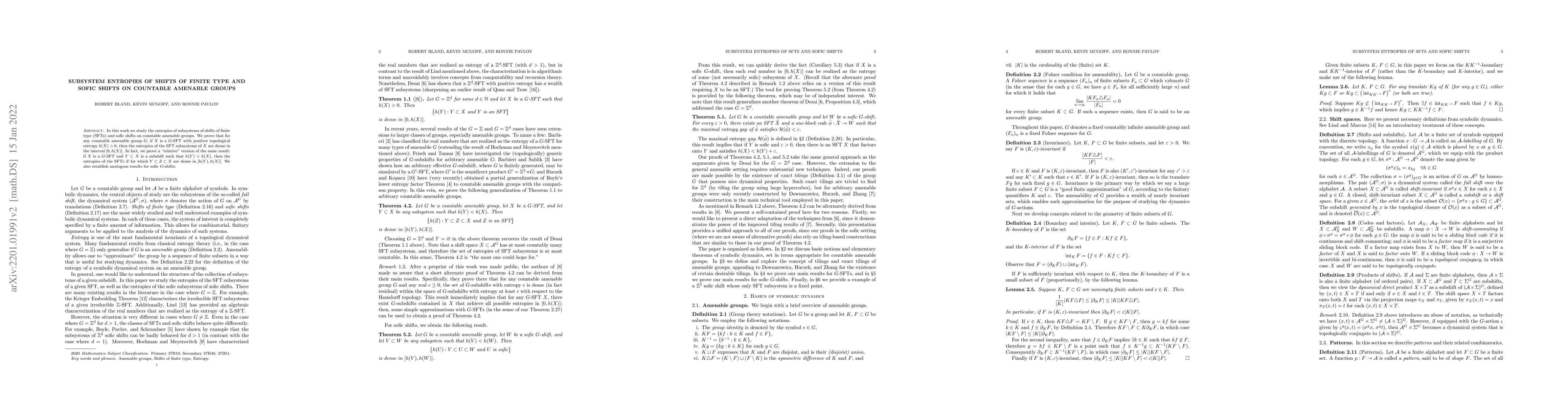 Thumbnail for Subsystem entropies of shifts of finite type and sofic shifts on
  countable amenable groups