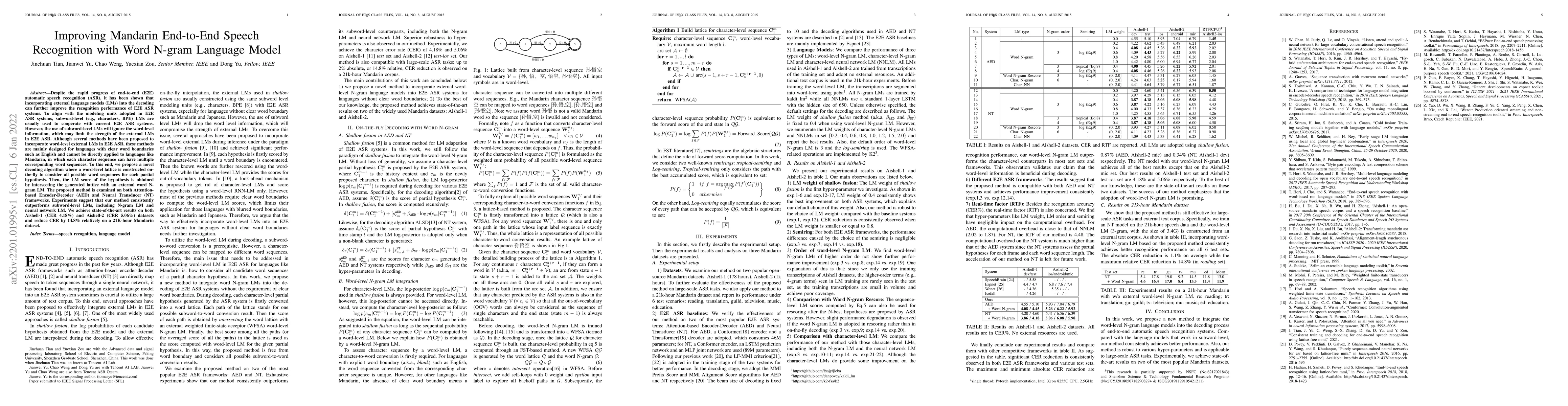 Thumbnail for Improving Mandarin End-to-End Speech Recognition with Word N-gram
  Language Model