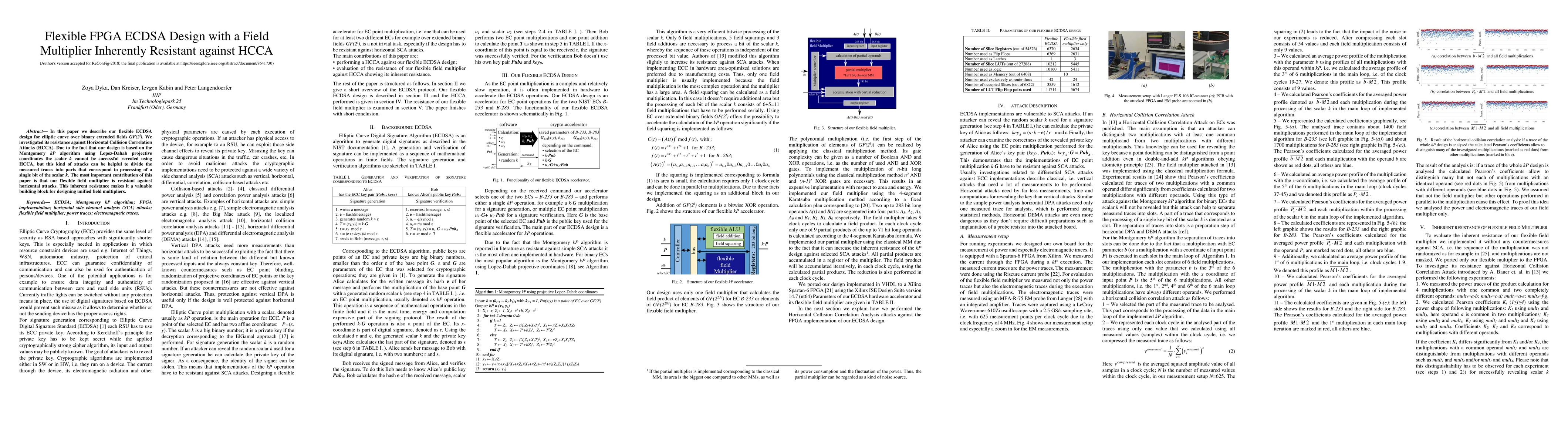 Thumbnail for Flexible FPGA ECDSA Design with a Field Multiplier Inherently Resistant
  against HCCA