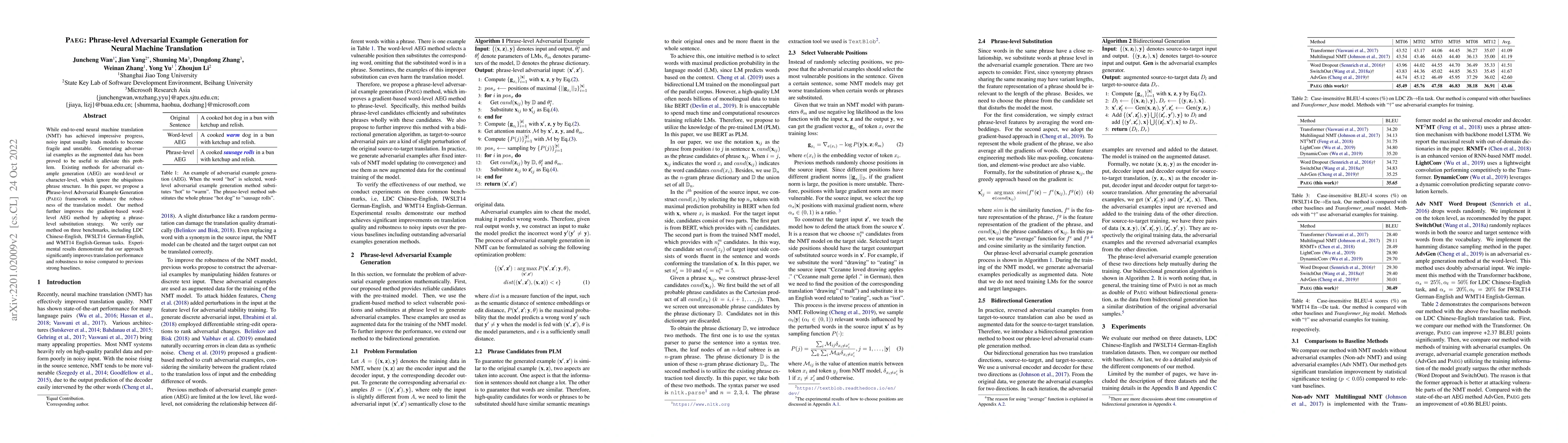 Thumbnail for PAEG: Phrase-level Adversarial Example Generation for Neural Machine
  Translation