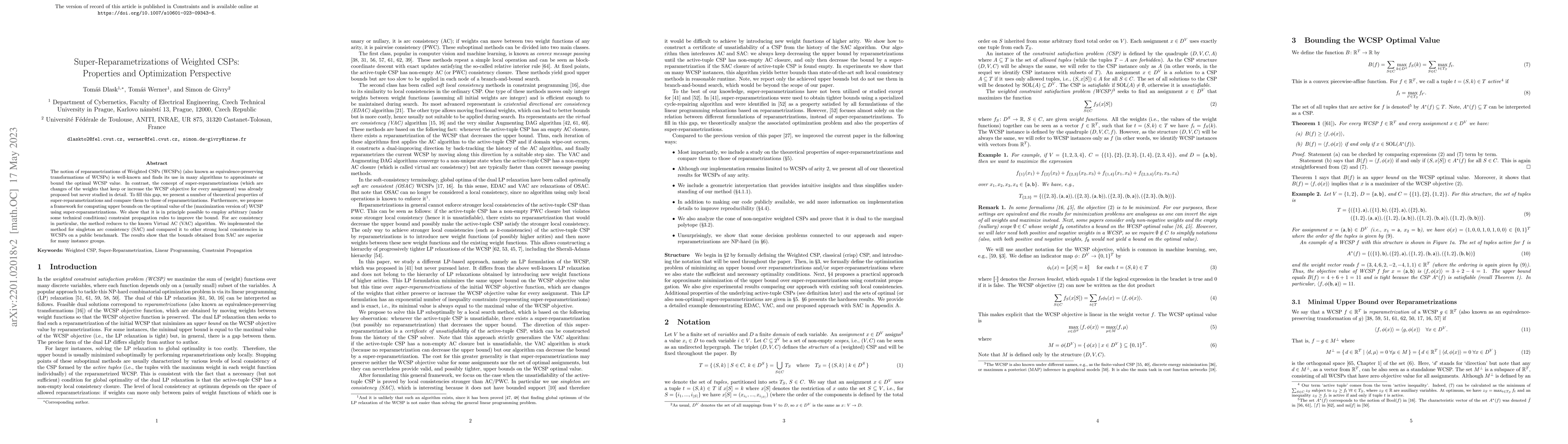 Thumbnail for Super-Reparametrizations of Weighted CSPs: Properties and Optimization
  Perspective