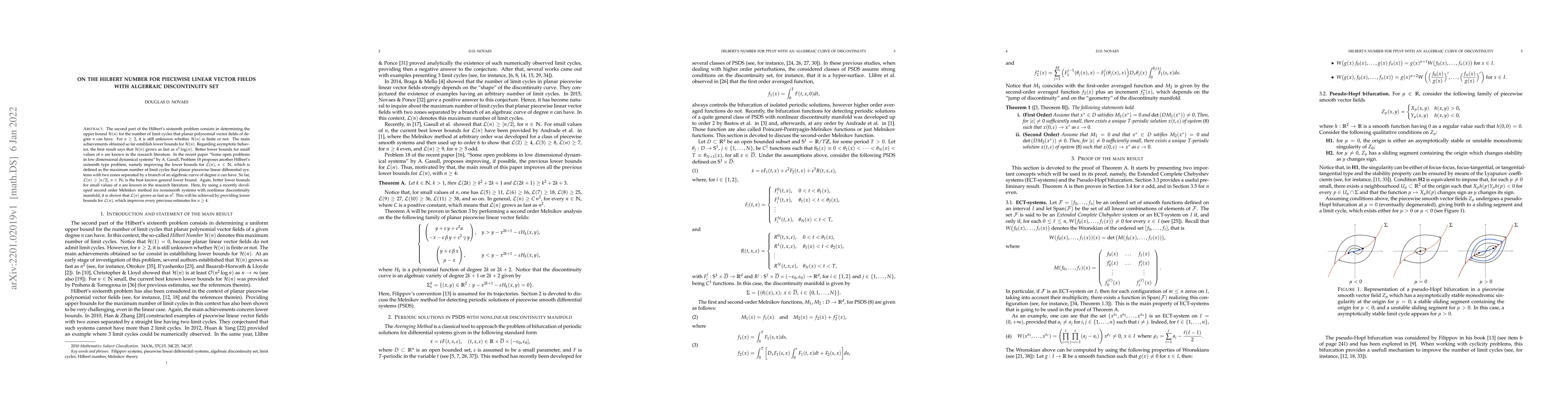 Thumbnail for On the Hilbert number for piecewise linear vector fields with algebraic
  discontinuity set